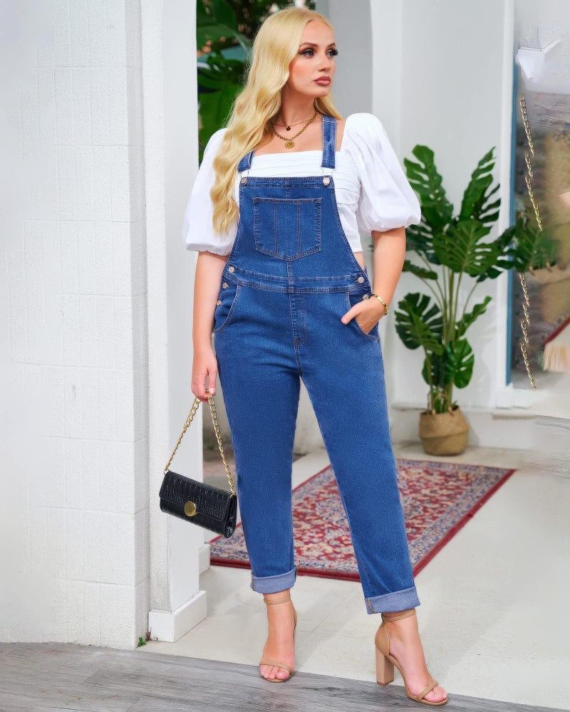 Vetinee Women's Cody Blue Classic Adjustable Straps Pockets Boyfriend Denim Bib Overalls Jeans Pants Small - Image 4